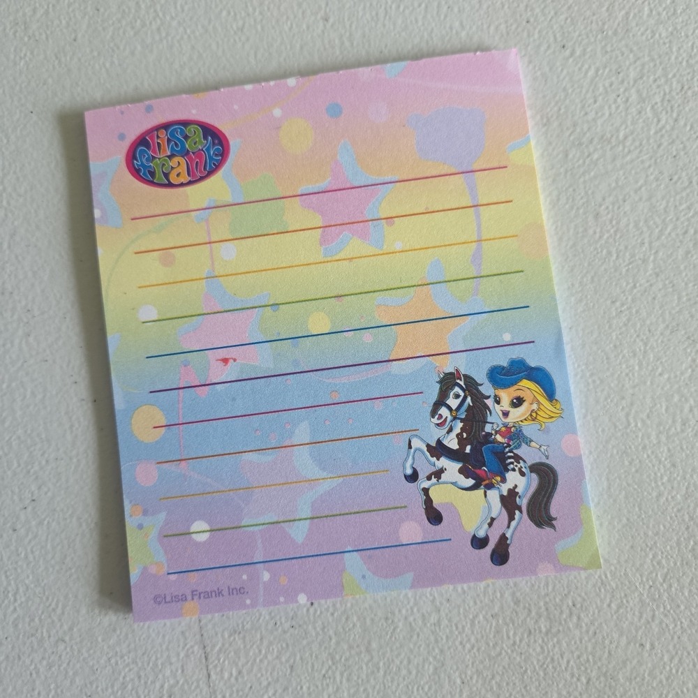 Vintage Y2K Lisa Frank Stationery Memo Sheet Horse Cowgirl Stars Rainbow